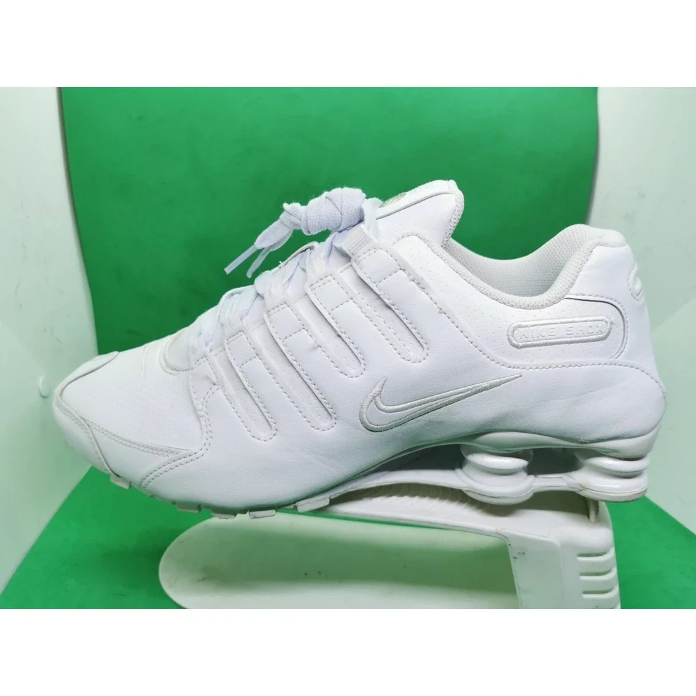 Nike Shox NZ Shoes Mens Sz 10.5 Triple White Leather Athletic Sneaker 378341-128